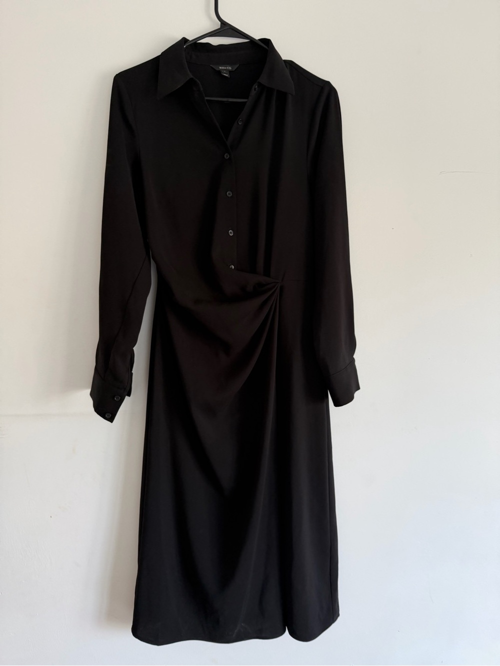 RW&CO. Black Long-Sleeve Shirt Dress with Side Twist